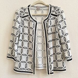 Chicos Travelers Women’s Black White  Jacket‎ Chicos Size 00 US Size 2 Soutache